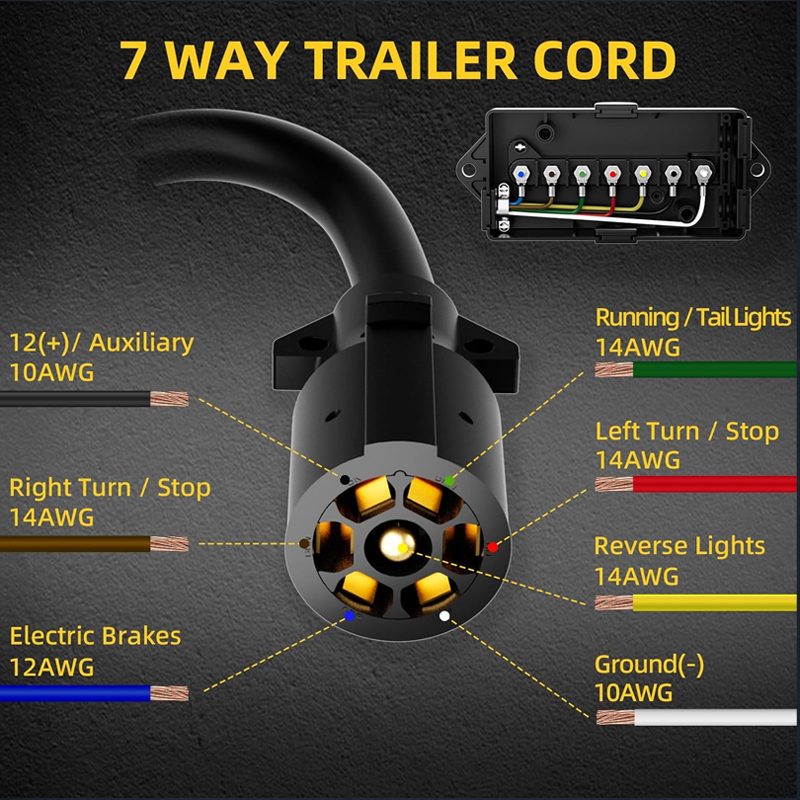 8FT Heavy Duty 7 Way Trailer Cord Wiring Harness